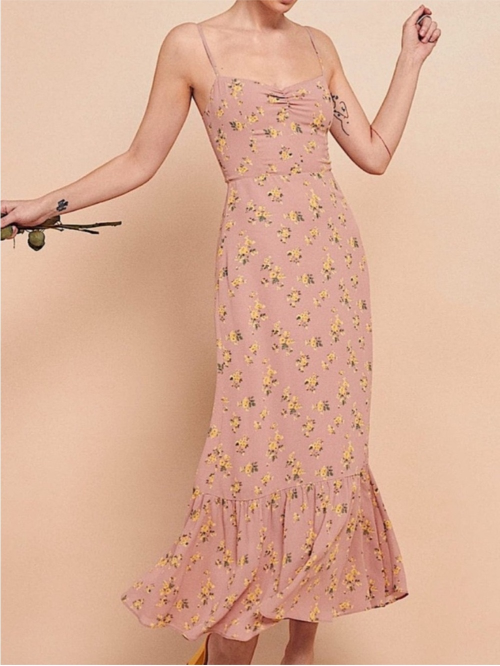 Reformation Emersyn Pink Floral Midi Dress in Frances Colorway Sz 12